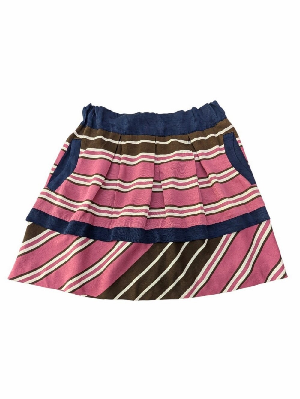 Maeve X Anthropologie Ellery Striped Skirt Sz 10 Pink Blue Tiered Pockets Party